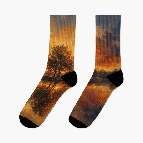 Item preview, Golden Horizon Lake - Sunset Landscape Painting designed and sold by Joey Santiago.