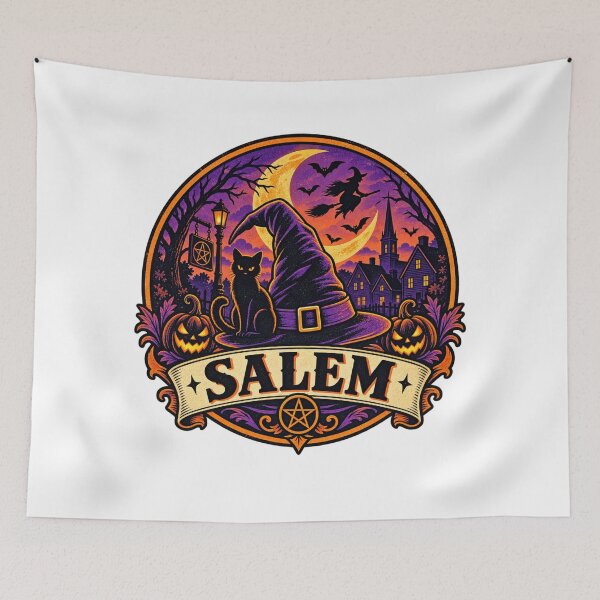 Item preview, Salem Halloween Shirt – Witch Hat Vintage Retro Badge Design designed and sold by Globalcitytees.