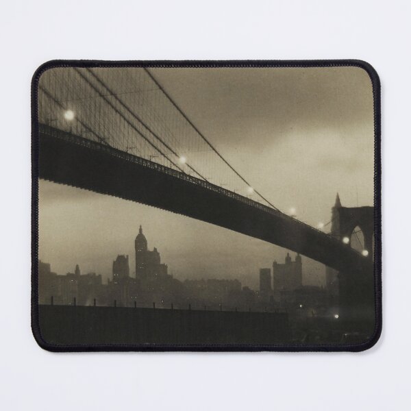 Item preview, Brooklyn Bridge, Nocturne, vintage 1912 East River, Manhattan city lights skyline sepia toned black and white photograph by Karl Struss designed and sold by Astrid Arkhangelsky.