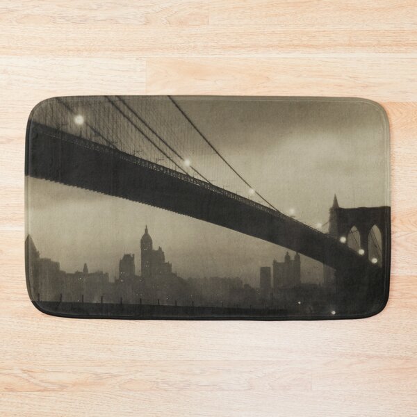 Item preview, Brooklyn Bridge, Nocturne, vintage 1912 East River, Manhattan city lights skyline sepia toned black and white photograph by Karl Struss designed and sold by Astrid Arkhangelsky.