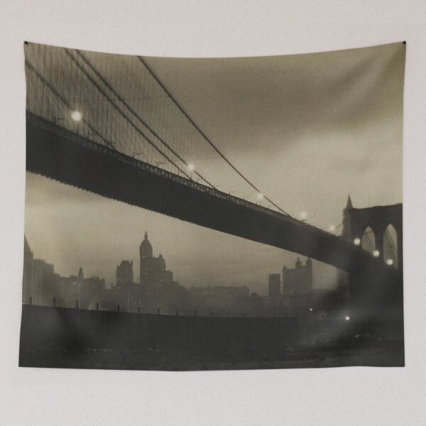 Item preview, Brooklyn Bridge, Nocturne, vintage 1912 East River, Manhattan city lights skyline sepia toned black and white photograph by Karl Struss designed and sold by Astrid Arkhangelsky.