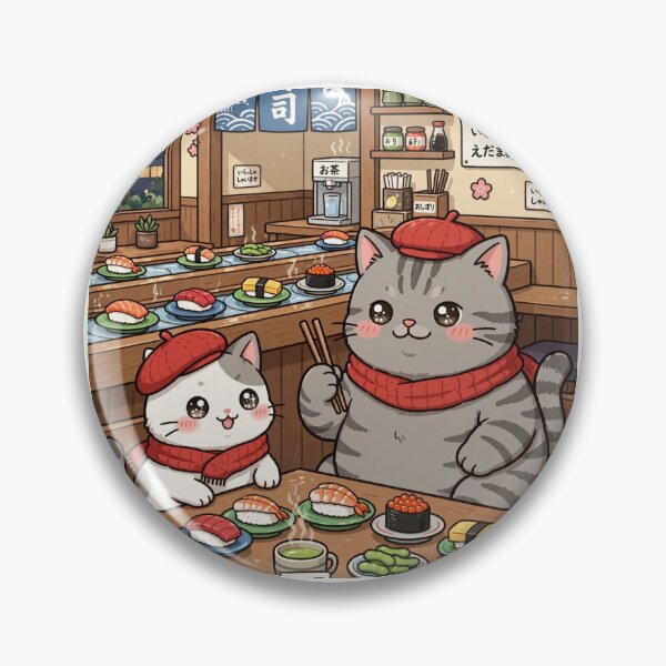 Item preview, Kawaii Cats Eating Sushi Japan - Freda and Junior Conveyor Belt Sushi designed and sold by MAISON SYLVIE.
