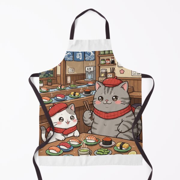 Item preview, Kawaii Cats Eating Sushi Japan - Freda and Junior Conveyor Belt Sushi designed and sold by MAISON SYLVIE.