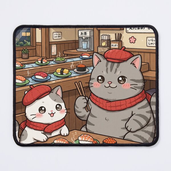Item preview, Kawaii Cats Eating Sushi Japan - Freda and Junior Conveyor Belt Sushi designed and sold by MAISON SYLVIE.