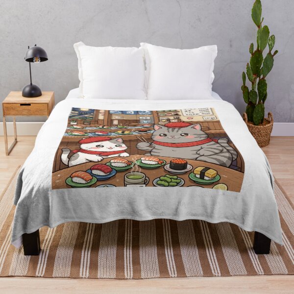Item preview, Kawaii Cats Eating Sushi Japan - Freda and Junior Conveyor Belt Sushi designed and sold by MAISON SYLVIE.