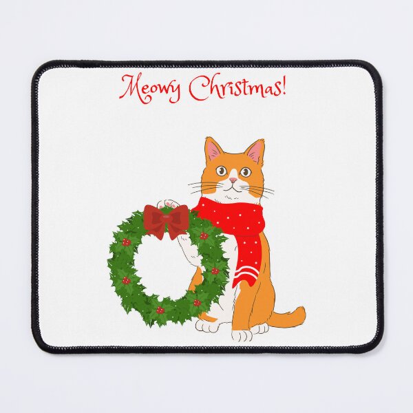 Item preview, Meowy Christmas Orange Cat Holding a Holiday Wreath designed and sold by MYCatStuff.