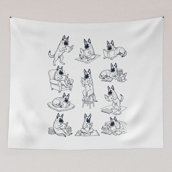 Item preview, Vintage Belgian Malinois Book Reader Reading Dog Lover designed and sold by dian-rody-crest.