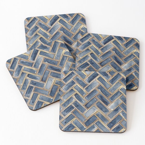 Item preview, Navy & Gold Watercolor Herringbone – Indigo Brick Pattern designed and sold by FawnFeatherCo.