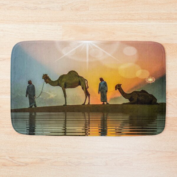 Item preview, camel group at an oasis at dawn watching sun rise designed and sold by mister-john.