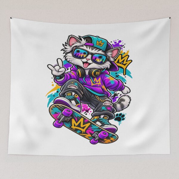Item preview, Skateboard Cat Graffiti Streetwear Art designed and sold by JMDG Studio.