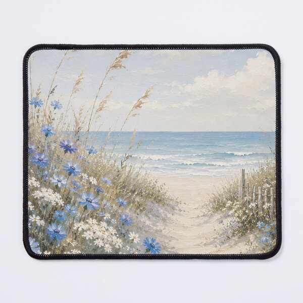 Item preview, Sandy Dune Path To The Sea - Blue Cornflowers And Beach Grass Painting designed and sold by Jozefin's Studio.