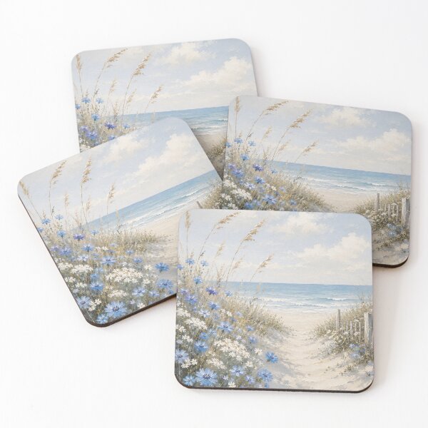 Item preview, Sandy Dune Path To The Sea - Blue Cornflowers And Beach Grass Painting designed and sold by Jozefin's Studio.