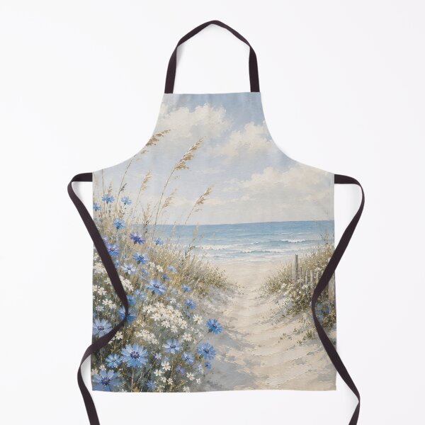 Item preview, Sandy Dune Path To The Sea - Blue Cornflowers And Beach Grass Painting designed and sold by Jozefin's Studio.
