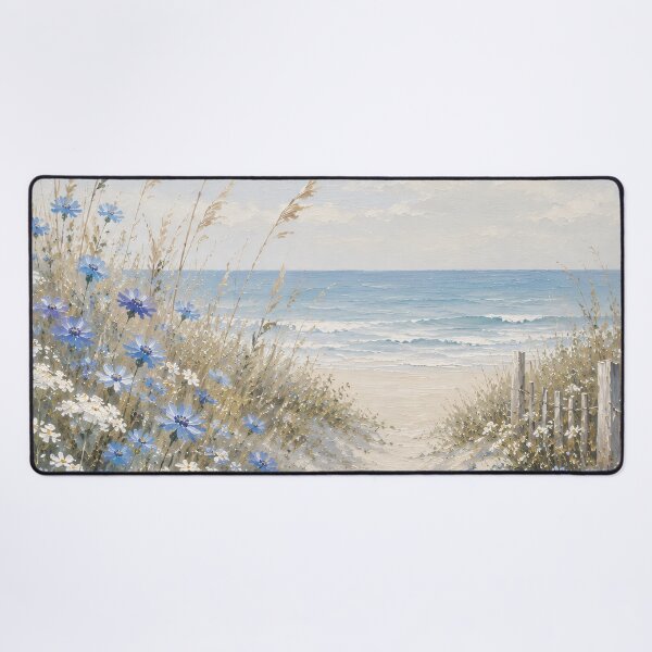 Item preview, Sandy Dune Path To The Sea - Blue Cornflowers And Beach Grass Painting designed and sold by Jozefin's Studio.
