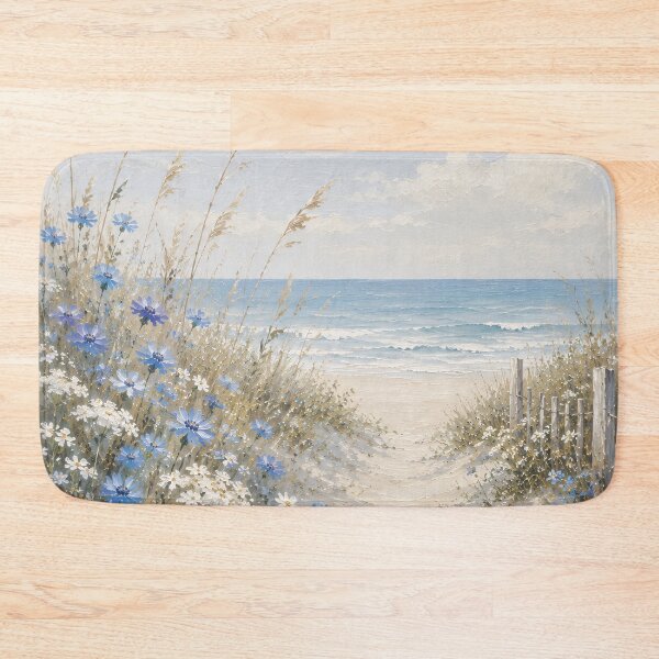 Item preview, Sandy Dune Path To The Sea - Blue Cornflowers And Beach Grass Painting designed and sold by Jozefin's Studio.