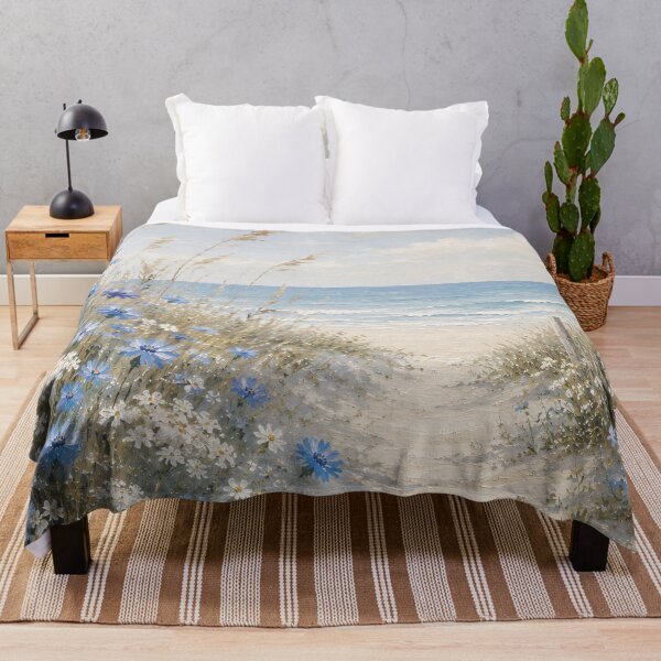 Item preview, Sandy Dune Path To The Sea - Blue Cornflowers And Beach Grass Painting designed and sold by Jozefin's Studio.