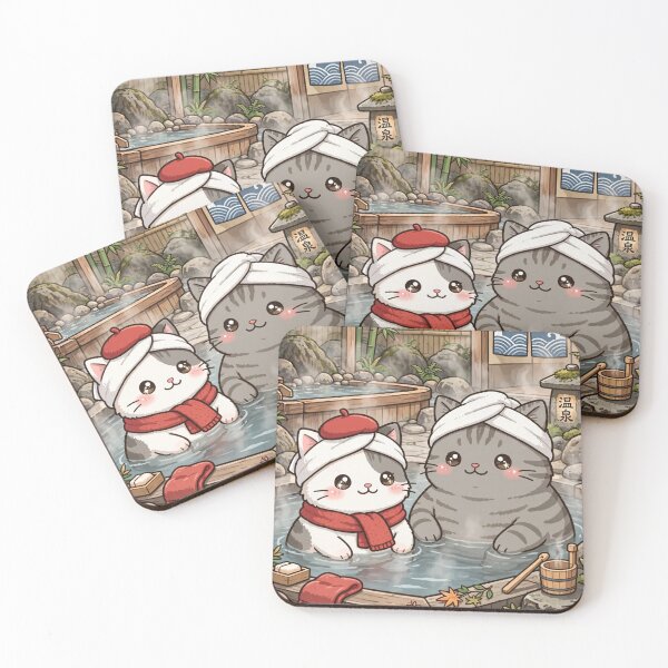 Item preview, Kawaii Cats Onsen Japan - Freda and Junior Hot Springs Relax designed and sold by MAISON SYLVIE.