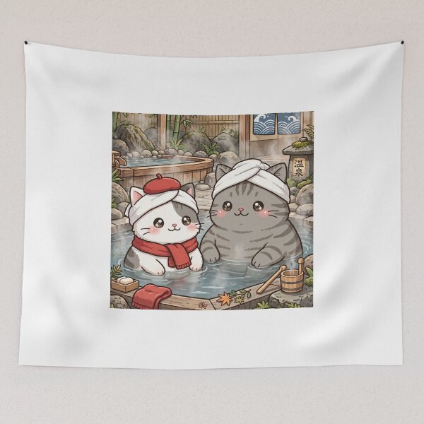 Item preview, Kawaii Cats Onsen Japan - Freda and Junior Hot Springs Relax designed and sold by MAISON SYLVIE.