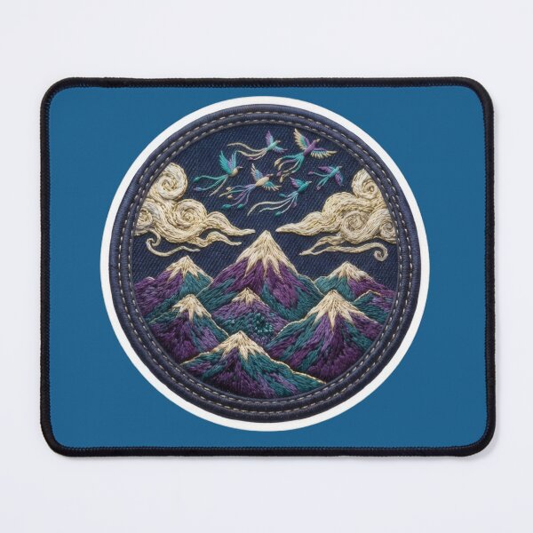 Item preview, Embroidered Mountains And Flying Mythical Birds Patch designed and sold by Azurart2.