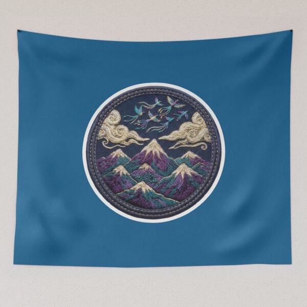 Item preview, Embroidered Mountains And Flying Mythical Birds Patch designed and sold by Azurart2.