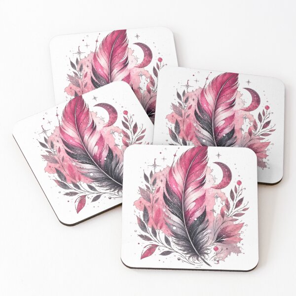 Item preview, Pink Celestial Watercolor Feather with Crescent Moon designed and sold by DKSH1234.