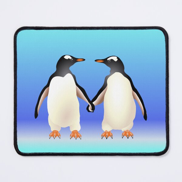 Item preview, Gentoo Penguins Holding Hands (Flippers) Aqua Blue Background designed and sold by Adamo-illustration.