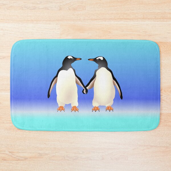 Item preview, Gentoo Penguins Holding Hands (Flippers) Aqua Blue Background designed and sold by Adamo-illustration.
