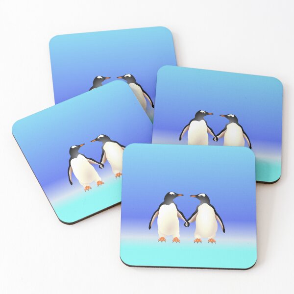 Artikelvorschau, Eselspinguine halten Händchen (Flossen) vor hellblauem Hintergrund entworfen und verkauft von Adamo-illustration.