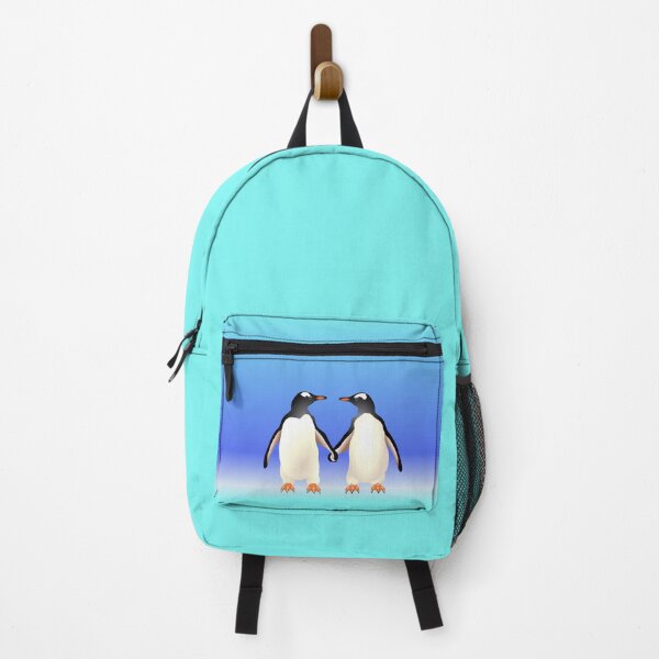 Item preview, Gentoo Penguins Holding Hands (Flippers) Aqua Blue Background designed and sold by Adamo-illustration.