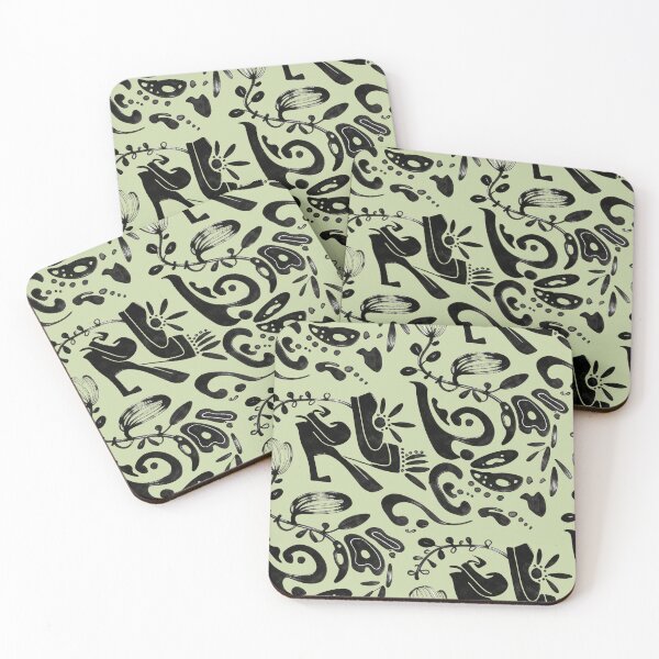 Item preview, Sage Green Whimsical Black Ink Folk Floral Pattern designed and sold by wissal.studio.