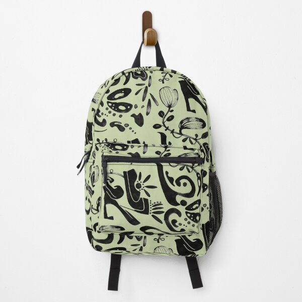 Item preview, Sage Green Whimsical Black Ink Folk Floral Pattern designed and sold by wissal.studio.