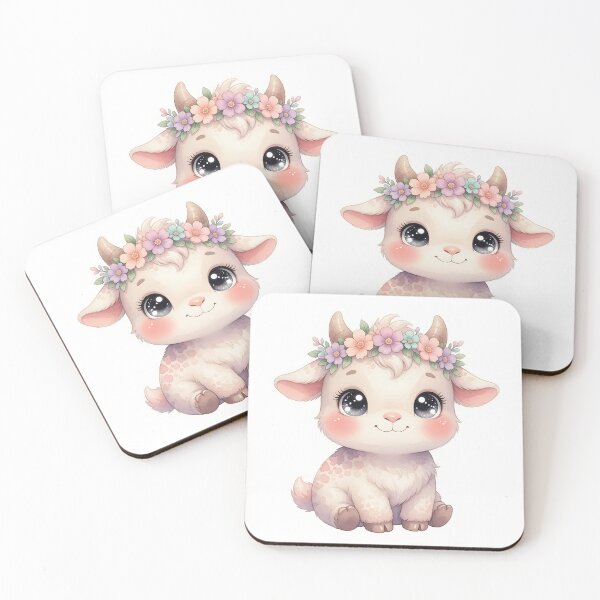 Item preview, Cute Floral Goat – Kawaii Baby Goat with Flower Crown designed and sold by HappyOops.