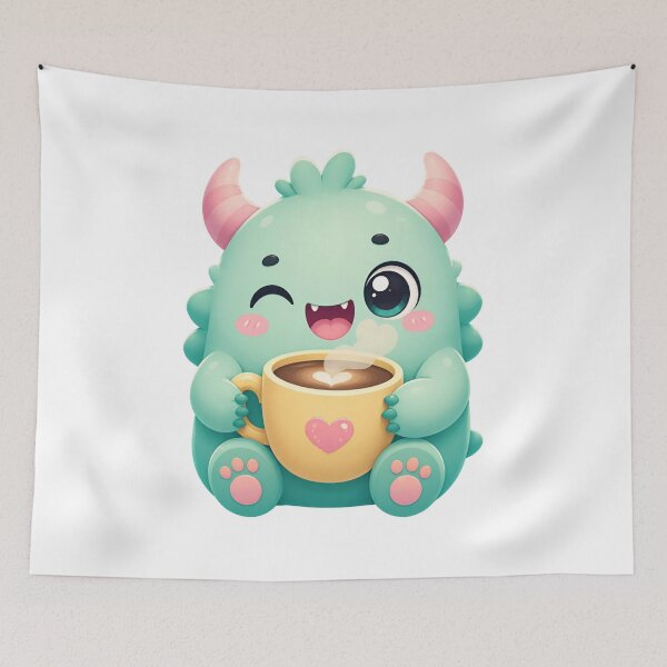 Item preview, Cute Kawaii Monster Coffee Lover Cartoon Character Drinking Coffee designed and sold by muhammadkhafidh.
