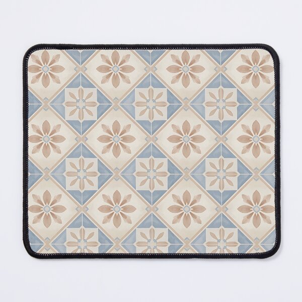 Item preview, Blue Beige Floral Tile Pattern – Vintage Mediterranean Geometric Ceramic Design designed and sold by HappyOops.