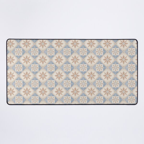 Item preview, Blue Beige Floral Tile Pattern – Vintage Mediterranean Geometric Ceramic Design designed and sold by HappyOops.