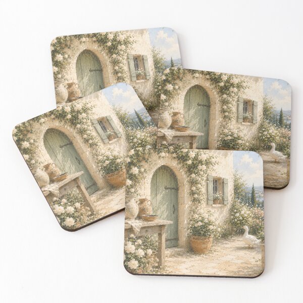 Item preview, White Rose Cottage Door - French Country Stone House With Duck designed and sold by Jozefin's Studio.