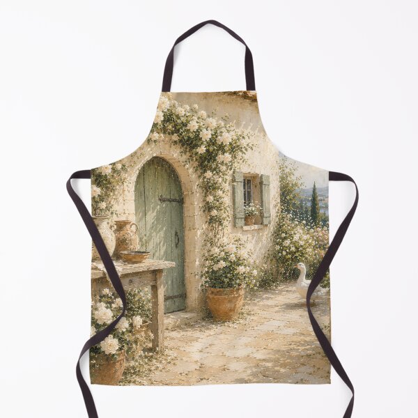 Item preview, White Rose Cottage Door - French Country Stone House With Duck designed and sold by Jozefin's Studio.