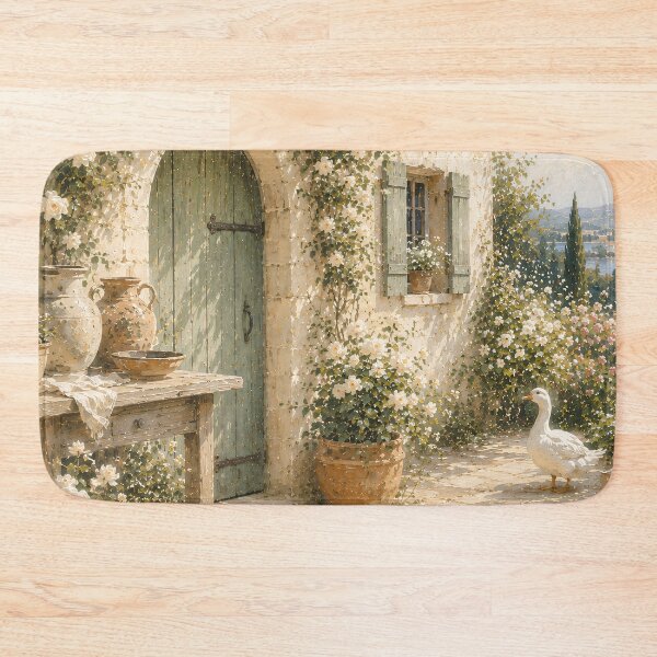 Item preview, White Rose Cottage Door - French Country Stone House With Duck designed and sold by Jozefin's Studio.