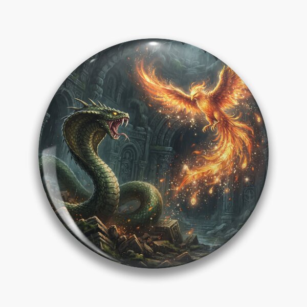 Item preview, Fiery Phoenix vs Giant Basilisk Serpent - Epic Fantasy Battle Art designed and sold by KreonaTime.