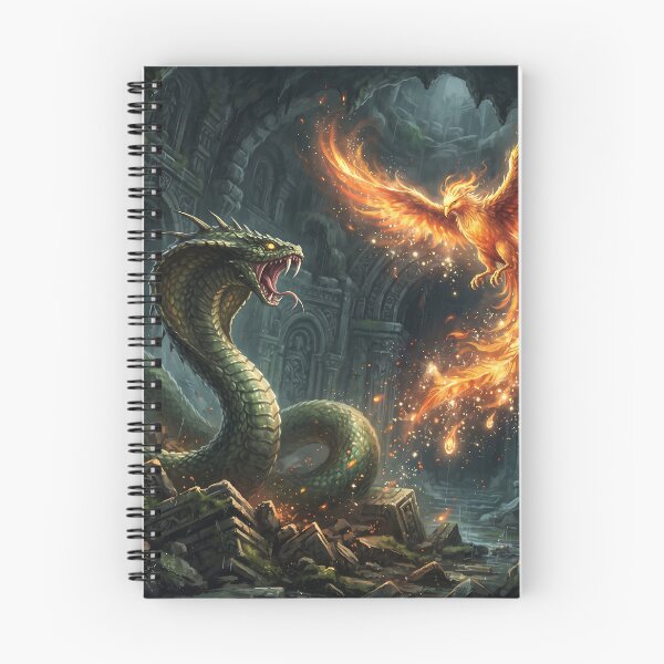 Item preview, Fiery Phoenix vs Giant Basilisk Serpent - Epic Fantasy Battle Art designed and sold by KreonaTime.
