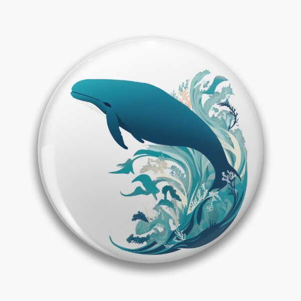 Item preview, Stylized Blue Whale and Ocean Waves Art designed and sold by Fetraus.
