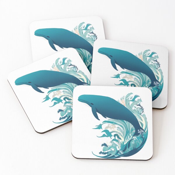 Item preview, Stylized Blue Whale and Ocean Waves Art designed and sold by Fetraus.