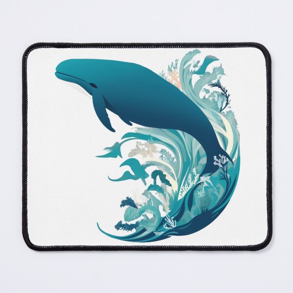 Item preview, Stylized Blue Whale and Ocean Waves Art designed and sold by Fetraus.
