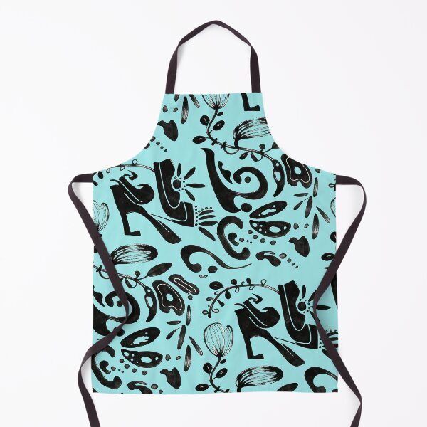 Item preview, Bright Aqua Blue Whimsical Black Ink Folk Floral Pattern designed and sold by wissal.studio.