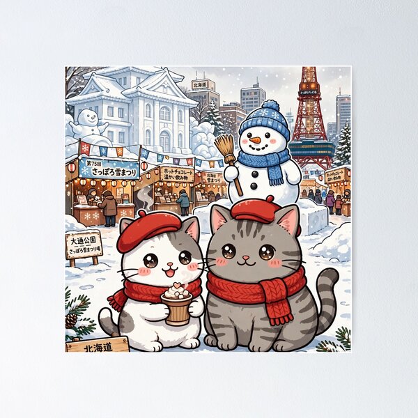 Item preview, Kawaii Cats Sapporo Snow Festival Japan - Freda and Junior Winter designed and sold by MAISON SYLVIE.