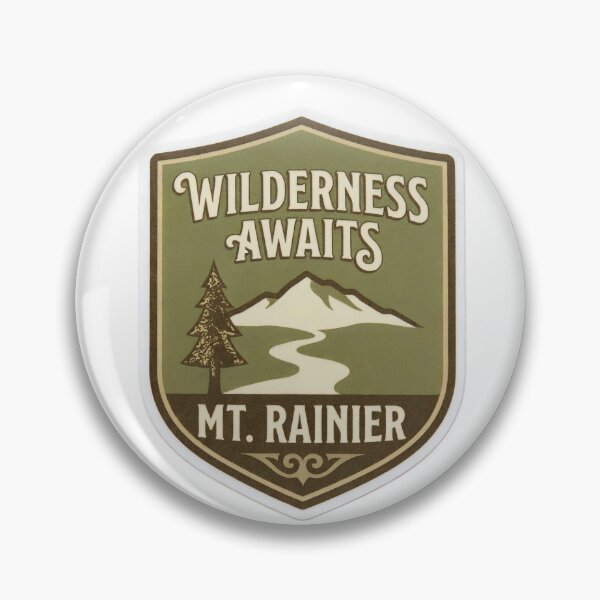 Item preview, Wilderness Awaits Mt Rainier National Park Vintage Badge designed and sold by LittleArij.