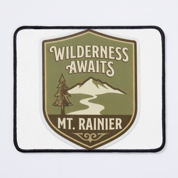 Item preview, Wilderness Awaits Mt Rainier National Park Vintage Badge designed and sold by LittleArij.