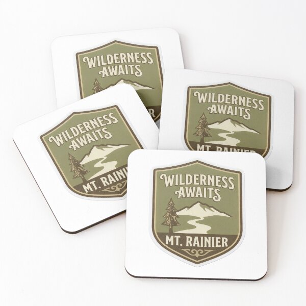 Item preview, Wilderness Awaits Mt Rainier National Park Vintage Badge designed and sold by LittleArij.