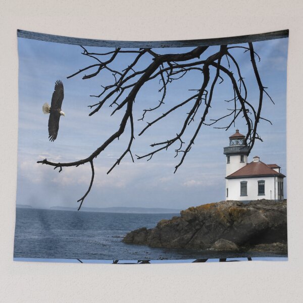 Item preview, Bald Eagle Over a San Juan Islands Lighthouse designed and sold by Kimberly Palmer.