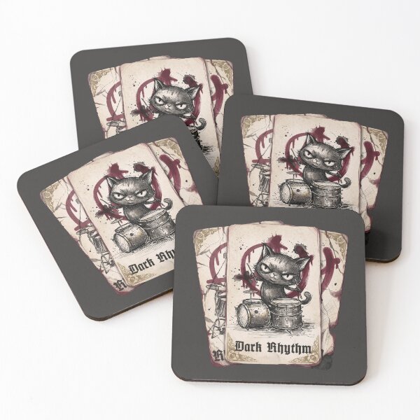Item preview, Punk Dark Rhythm Drum Cat Special Edition for Dark Textiles designed and sold by Shyla Marsare.